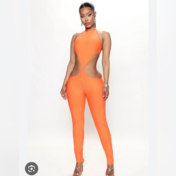 Fashion Nova Pants - FASHION NOVA. Vibrant Orange Cutout Jumpsuit
